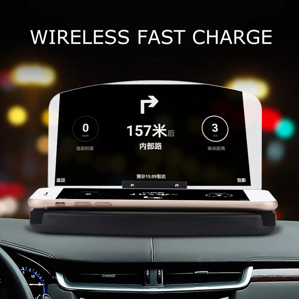 Wireless Charger, GPS Navigation r Car Phone Stand HUD
