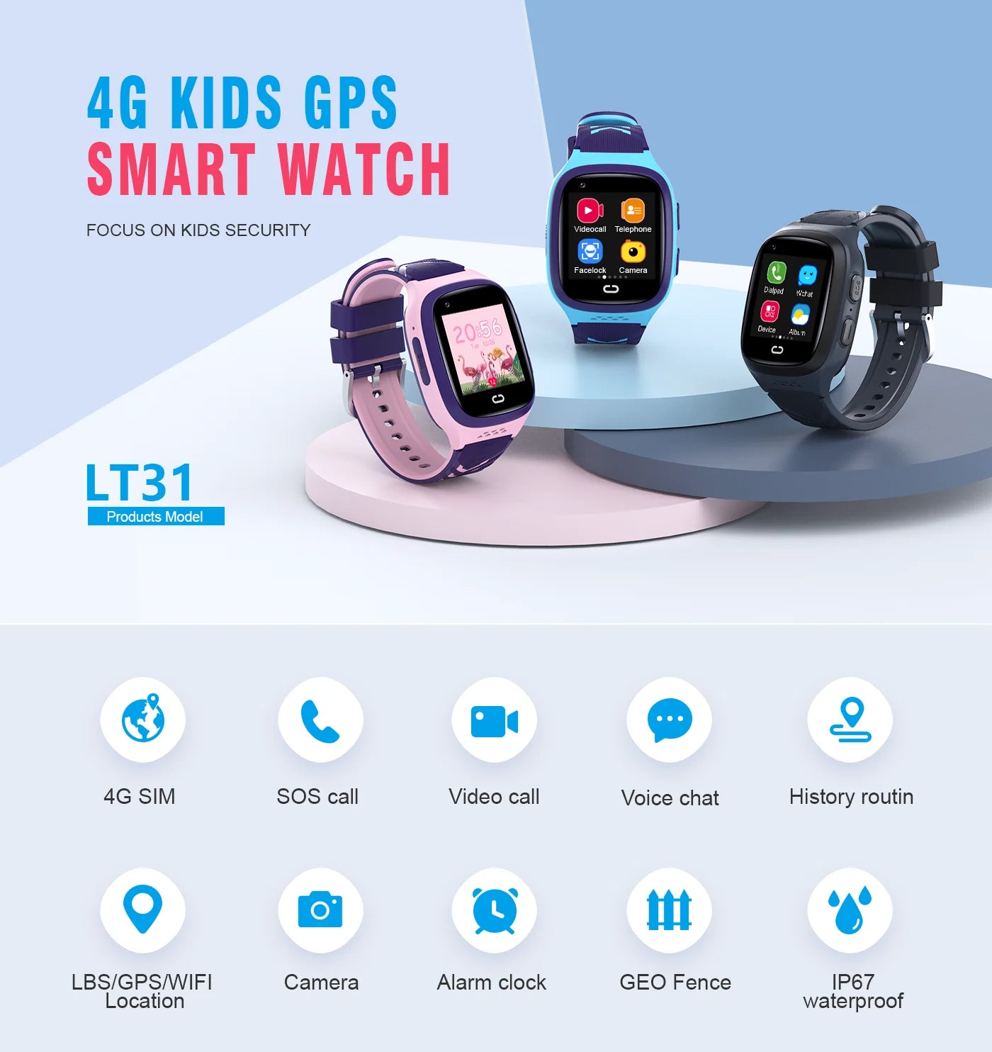 LT31 Video Call 4G Kids Smart Watch Waterproof WiFi GPS Camera Phone Child Baby Interesting Games Monitor Smartwatch Clock Gifts