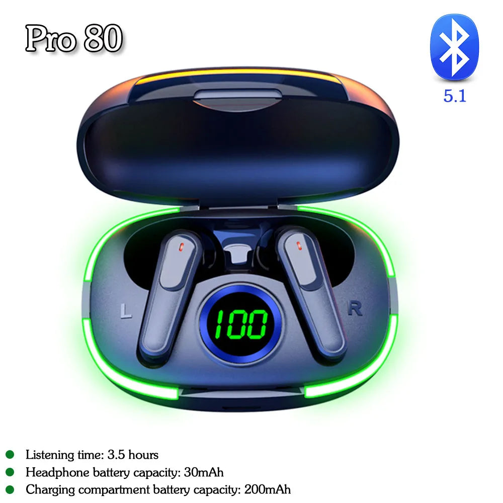 Wireless Stereo Earphones Waterproof Bluetooth-Compatible Gaming, Headsets Noise Reduction