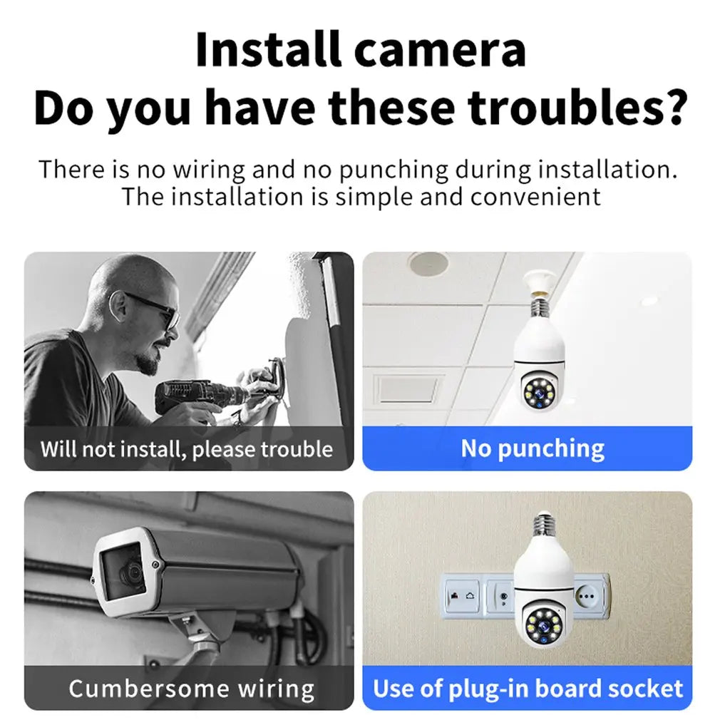 Bulb Camera, Day And Night. Full-color Lighting, Surveillance Camera Double Light Rotation
