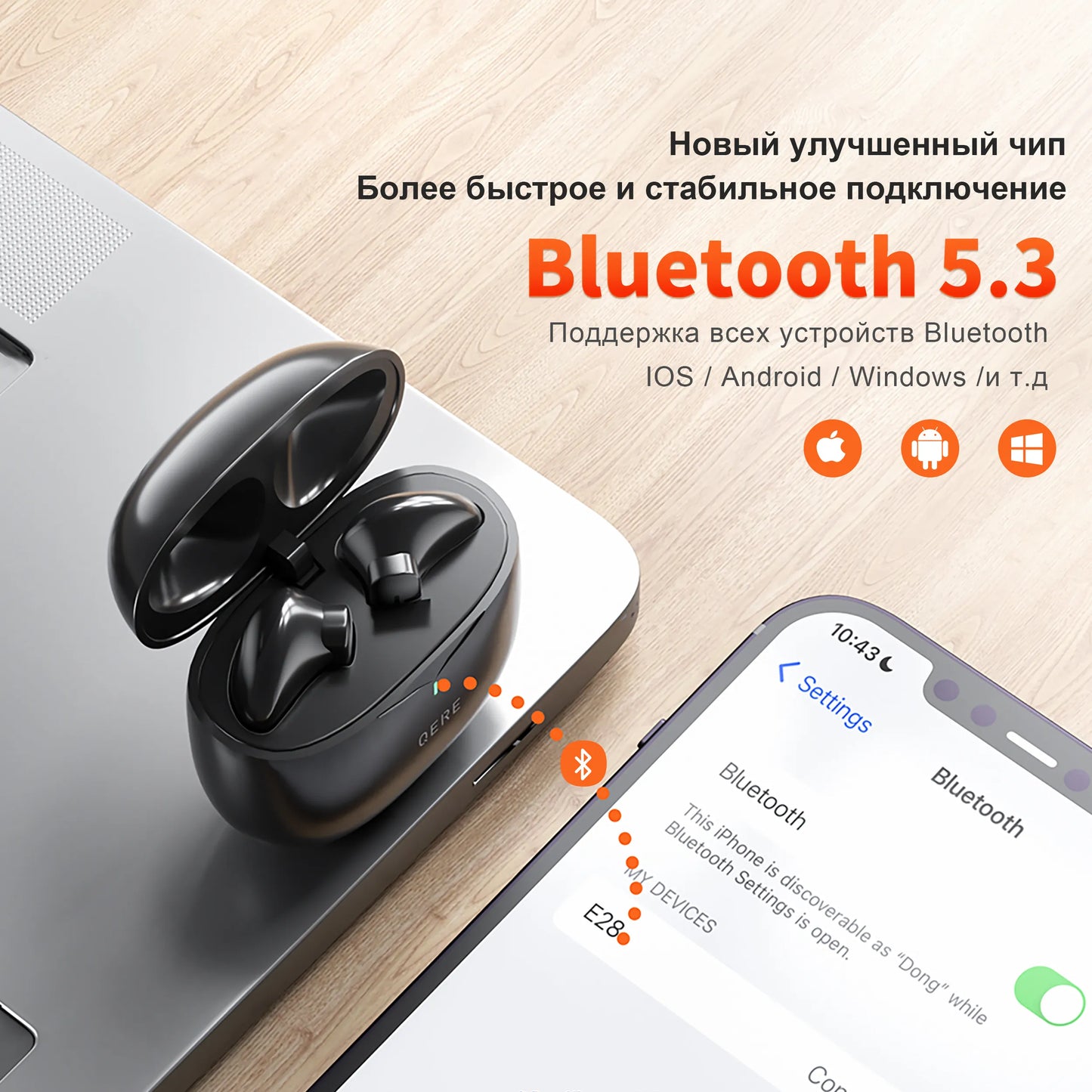Wireless Headphones, Wi-Fi, Earphones, 4 Mics+ENC