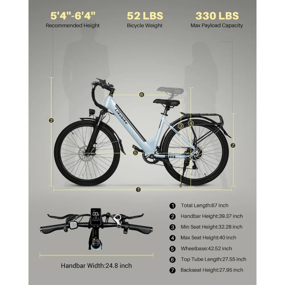 Electric Bike, Step Through, Electric Bicycle with 350W Motor, 36V 9Ah Removable