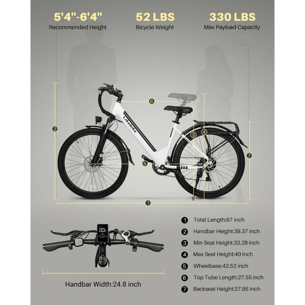 26" Electric Bike, 20MPH with 7-Speed & Front Suspension
