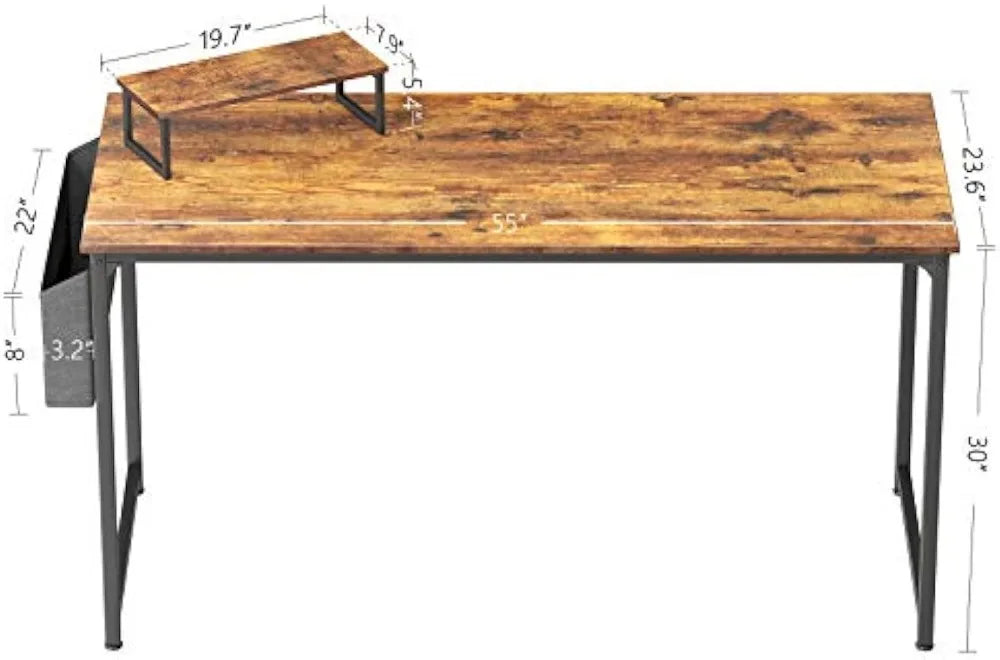 Computer Writing Desk Study Worktable with Monitor Stand and Storage