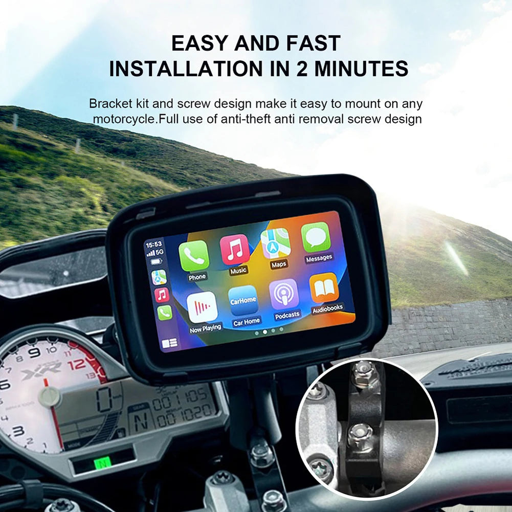 5 Inch Motorcycle GPS Navigation Waterproof Motorcycle CarPlay Display Screen