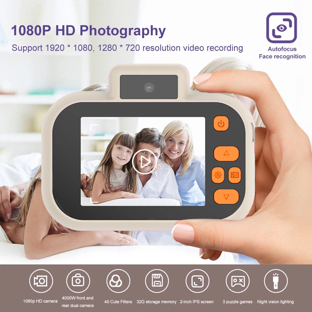 Cartoon Kids Camera, USB Charging Toys for Christmas Birthday Gift