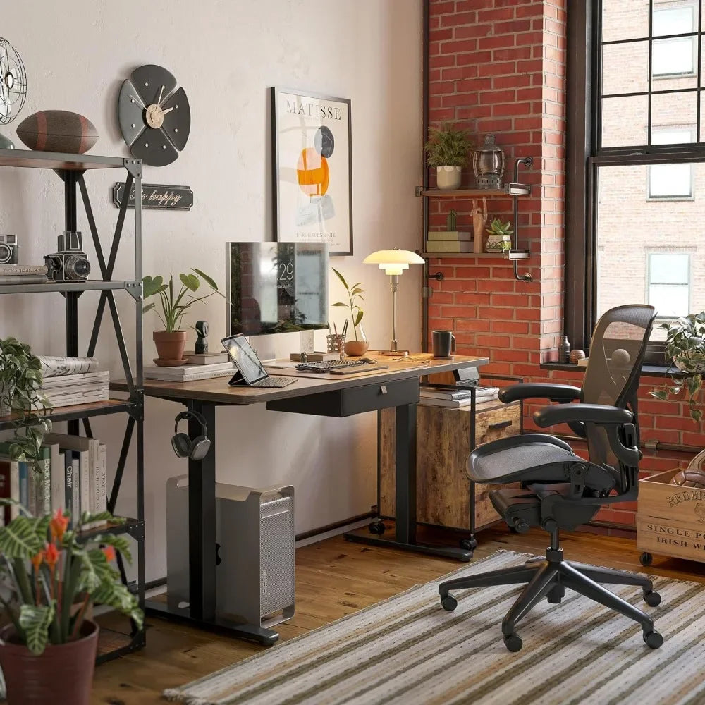 Computer desk, office desk with drawers, adjustable height electric