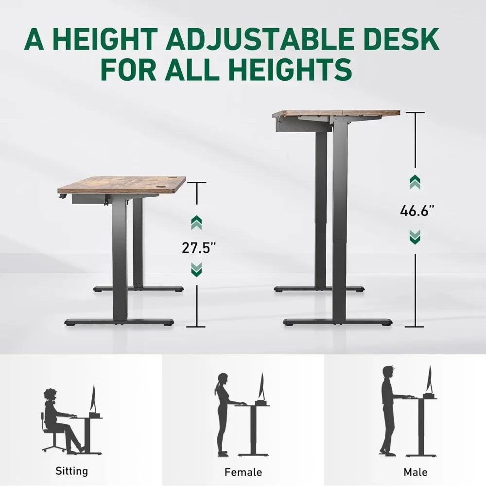 Computer desk, office desk with drawers, adjustable height electric