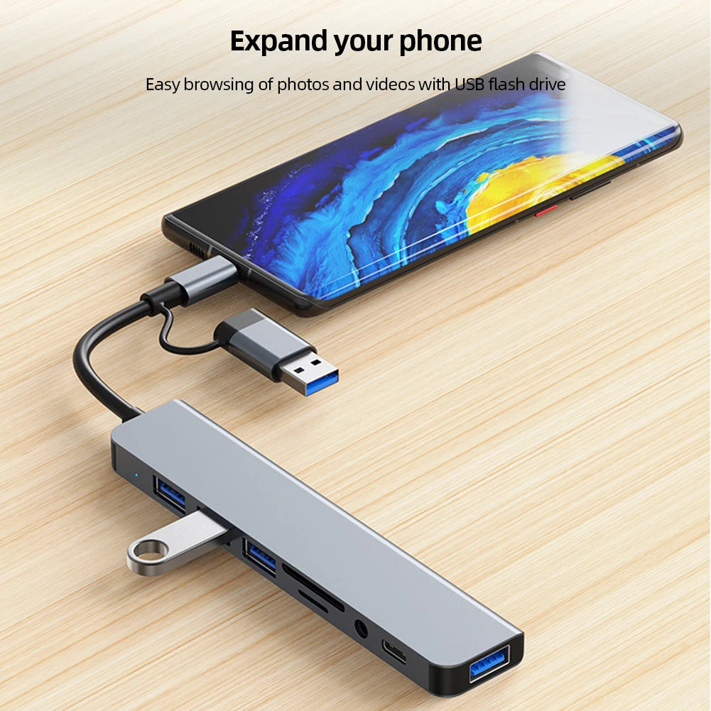 USB C Hub 8 In 1 Audio Jack Multi Splitter Adapter for MacBook