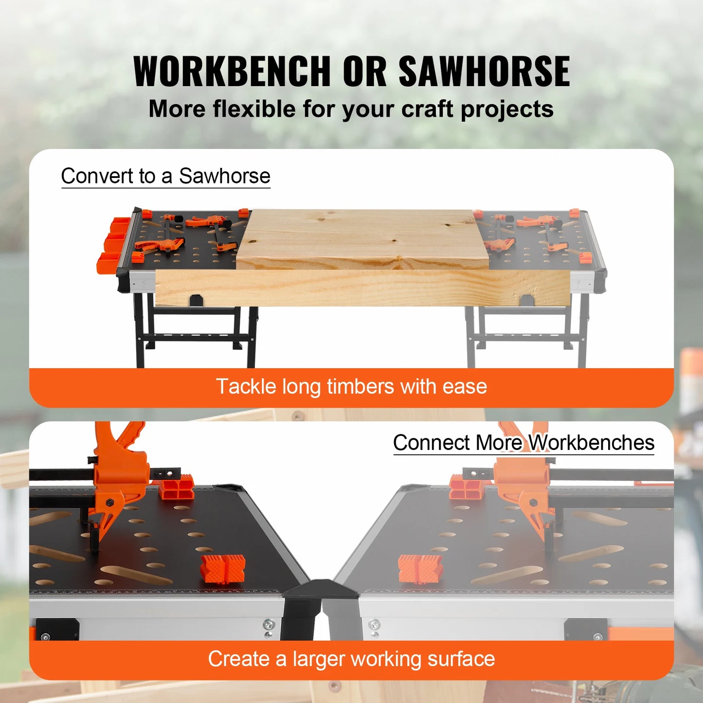 Folding Worktable 1000LBS Capacity Multifunctional Sawhorse for DIY