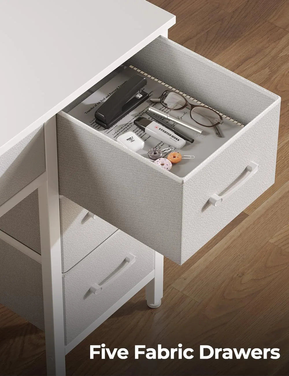 Computer Desk with Power Outlets & LED Light, 55 inch Home Office Desk with 5 Drawers, Writing Desk with Monitor