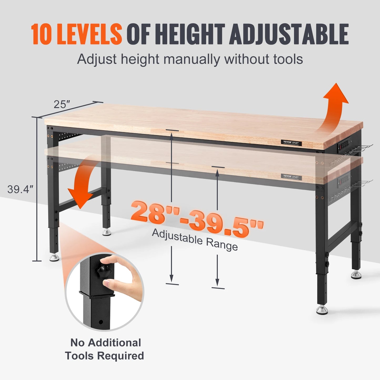 Woodwork Bench Operation Saw Table with 10-Height Adjustable Holes