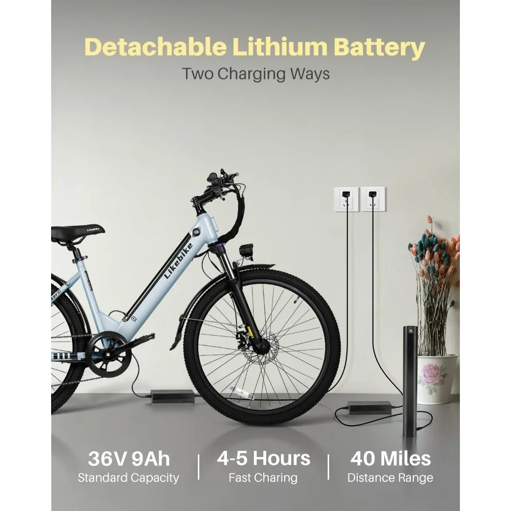Electric Bike, Step Through, Electric Bicycle with 350W Motor, 36V 9Ah Removable
