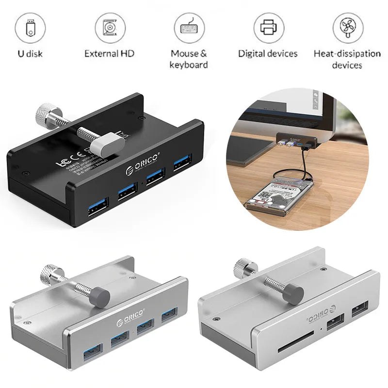 Clip Type USB 3.0 HUB Aluminum Alloy External Mult Splitter