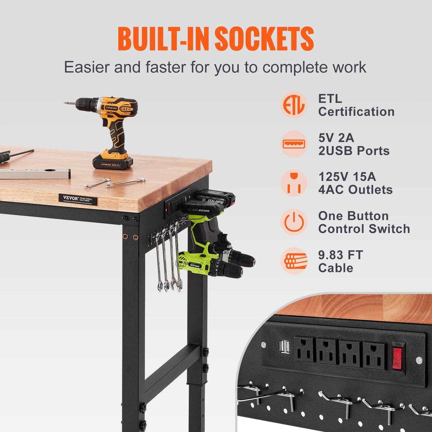 Woodwork Bench Operation Saw Table with 10-Height Adjustable Holes