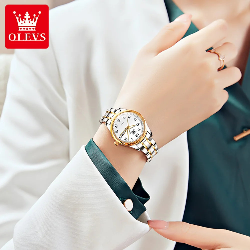 OLEVS Women's Watches Waterproofing Stainless-Steel Quartz Calendar