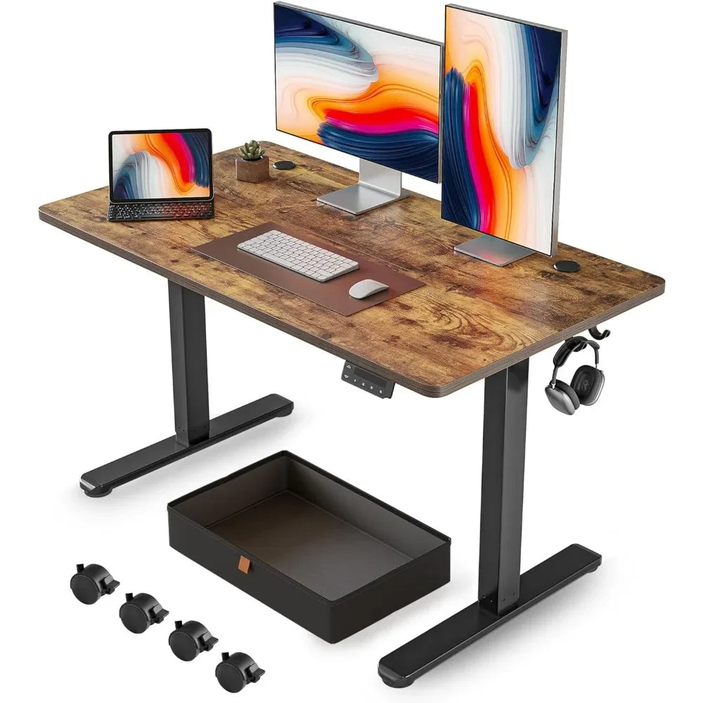 Computer desk, office desk with drawers, adjustable height electric