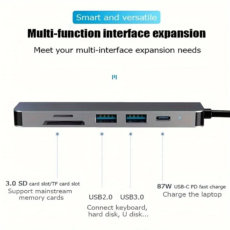 6 in1 USB C Hub Multiport Adapter USB 3.0 Card Reader