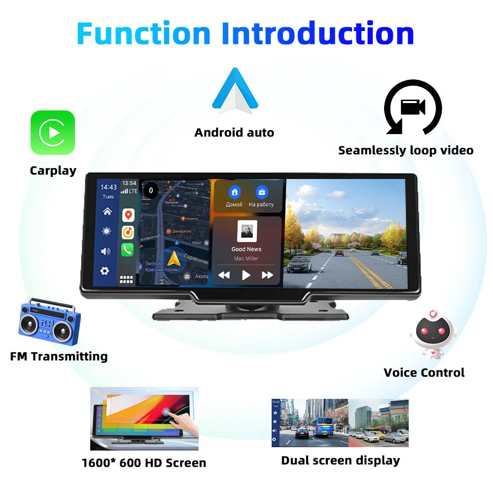 10'' Dash Cam Rearview Camera Navigation Recorder Dashboard Car Mirror