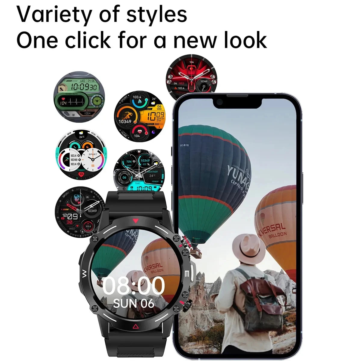 Military Rugged Smart Watch for Men Heart Monitoring Outdoor Sports Mode