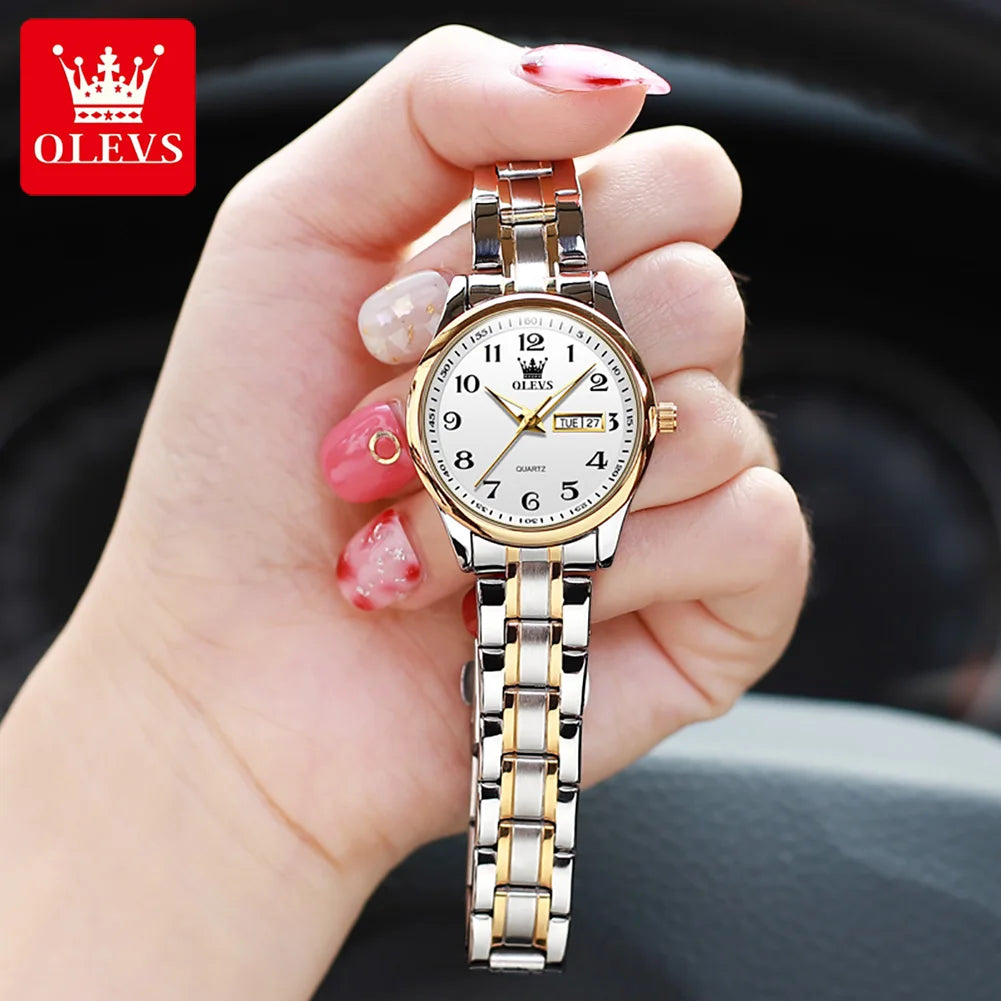OLEVS Women's Watches Waterproofing Stainless-Steel Quartz Calendar