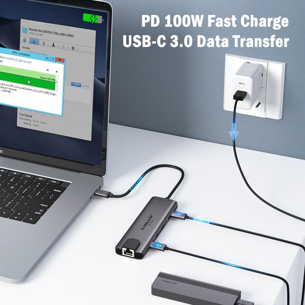 6 in-1 USB 3.0 HUB C Docking Station Ethernet MacBook Pro Laptop