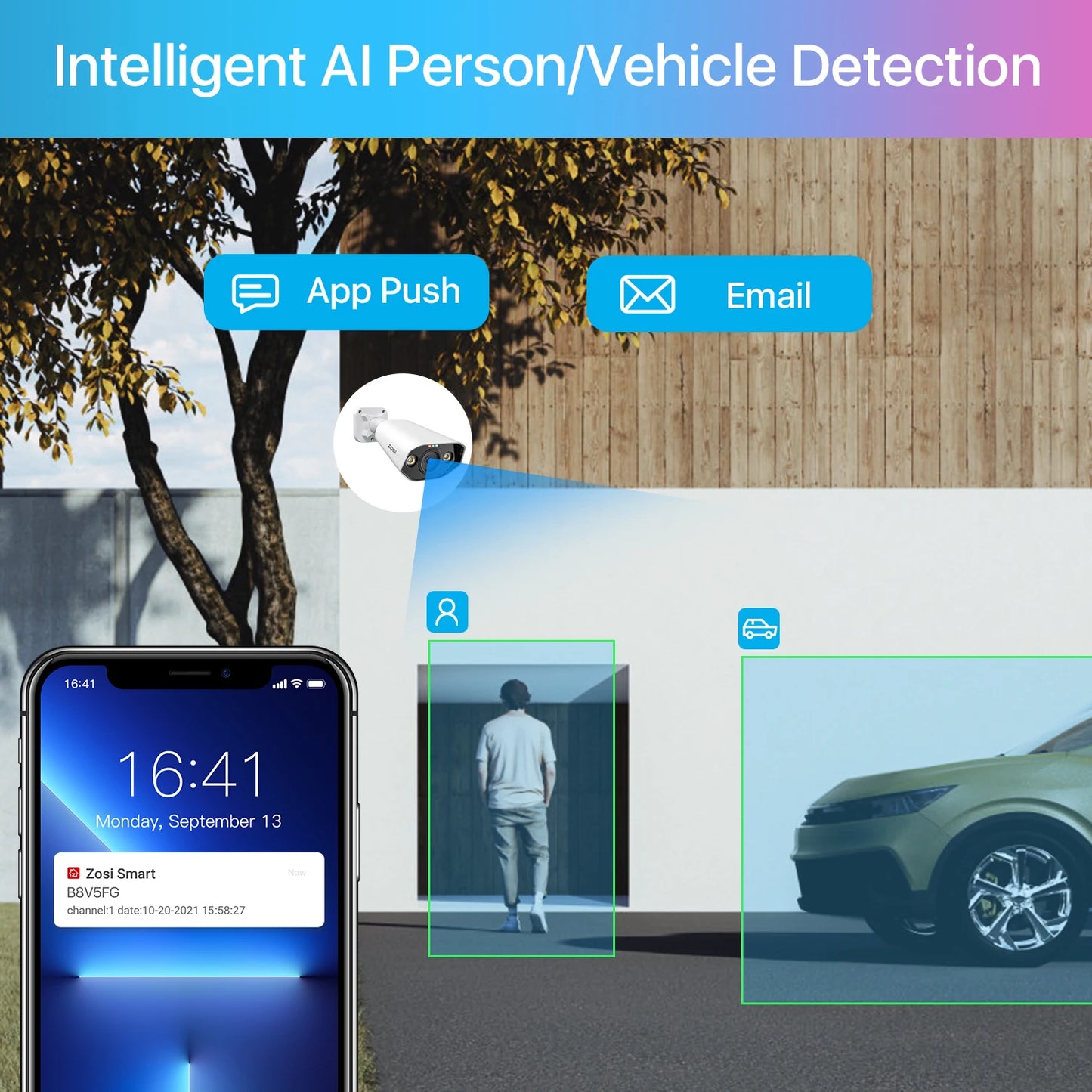 Home Security Camera, Outdoor Indoor Color Night Vision, Video Surveillance