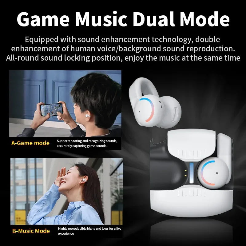 Clip-on Wireless Bluetooth Headphones Latency Noise Gaming Casual Headphones