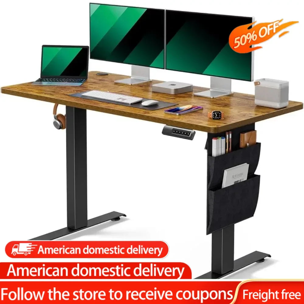Standing Desk Adjustable Electric Desk with Storage Bage