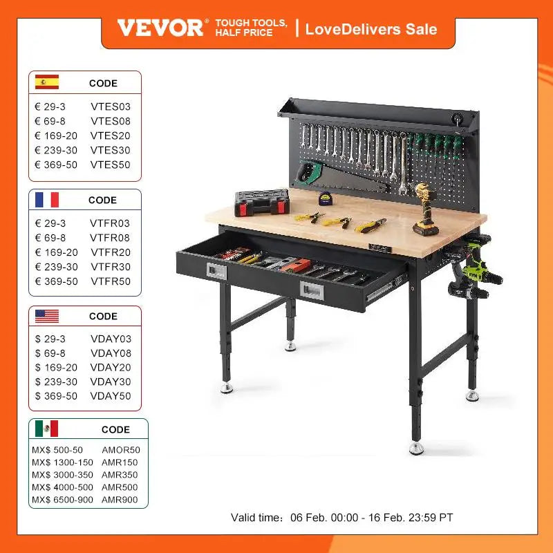 2000lbs Hardwood Workbench Heavy Duty Oak Plank Worktable