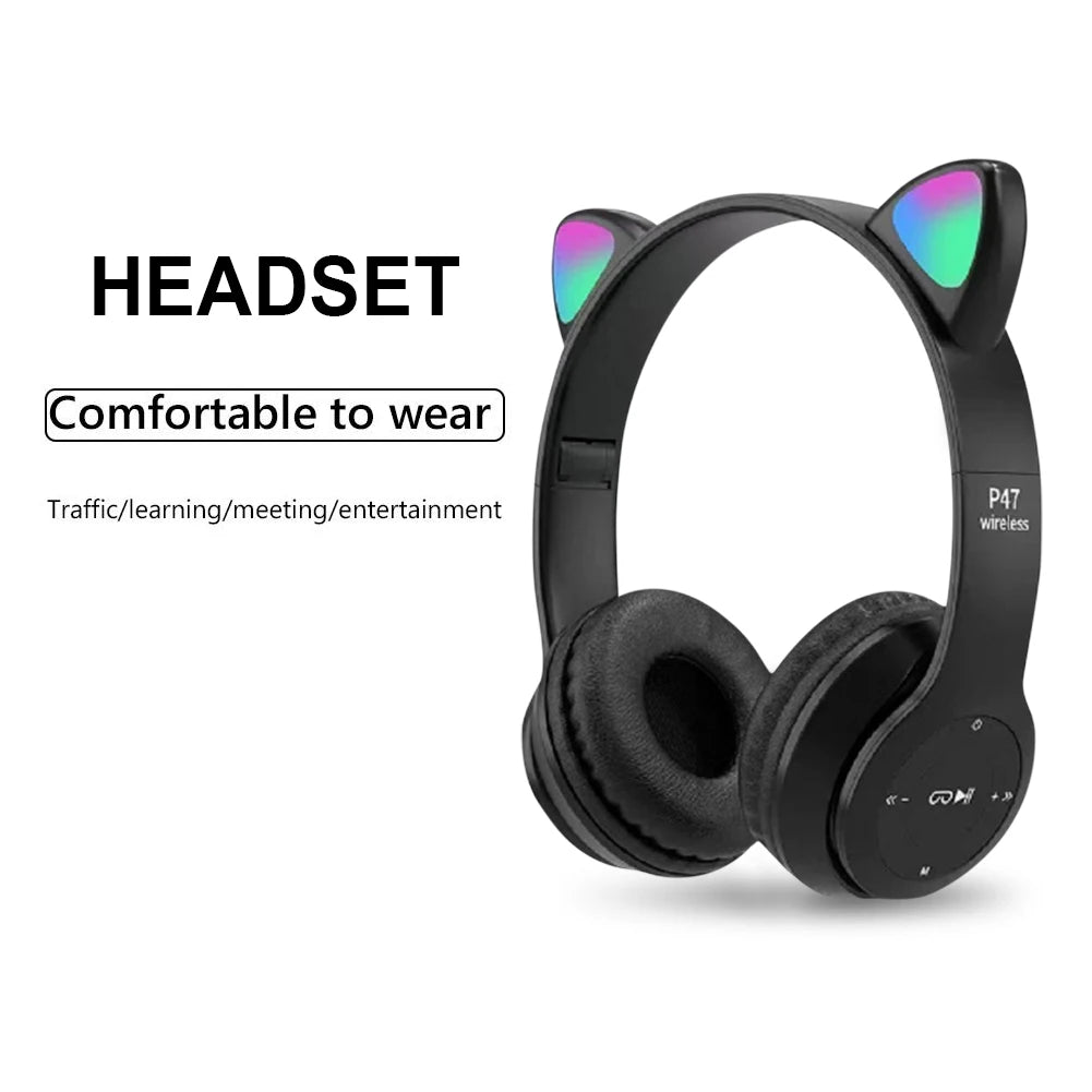 Cat Ears Headphones Bluetooth Wireless Headset with Mic Stereo