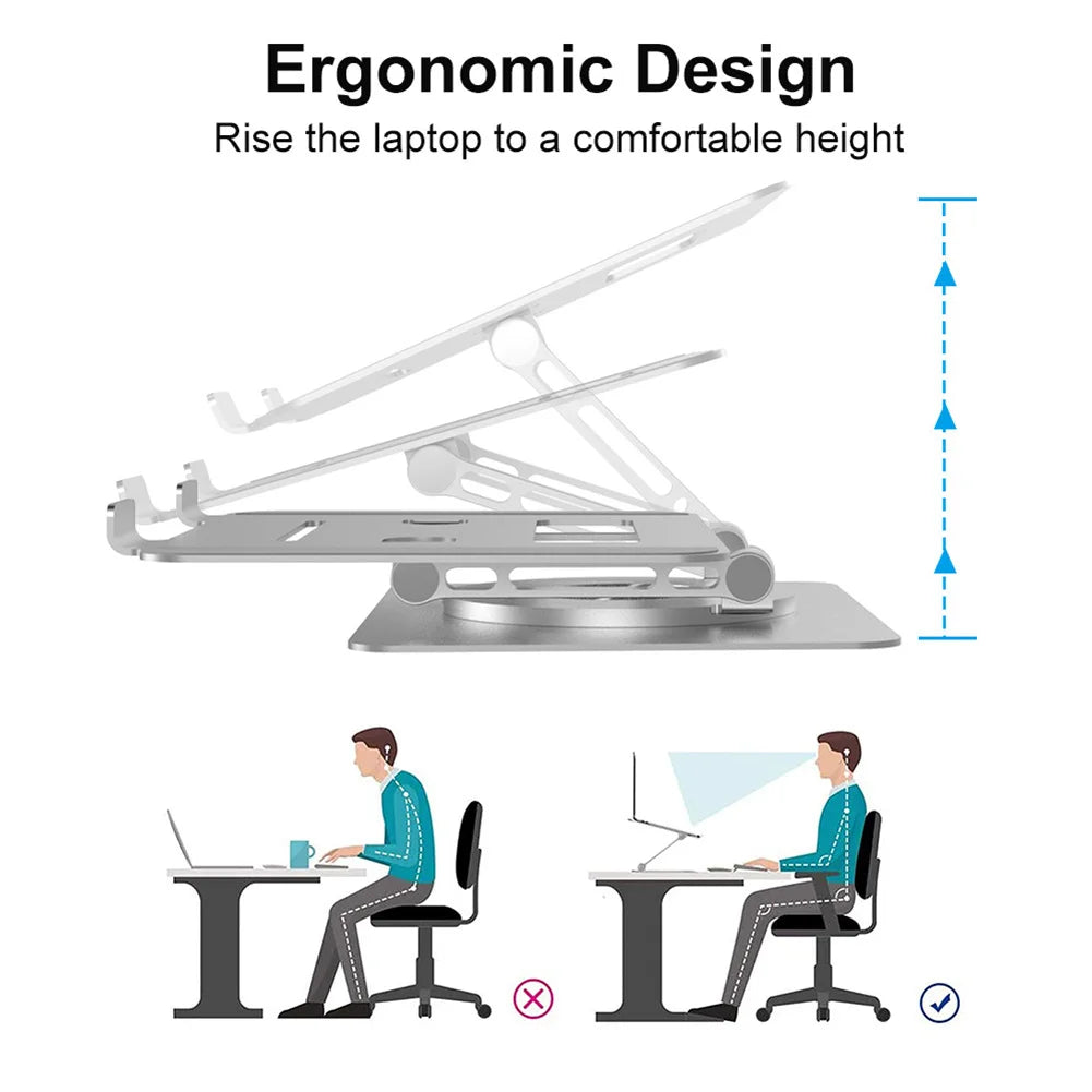 Foldable Laptop Stand Aluminum Alloy Lifting Cooling Notebook Support Bracket 360°Rotatable Tablet Holder Base for MacBook Pro