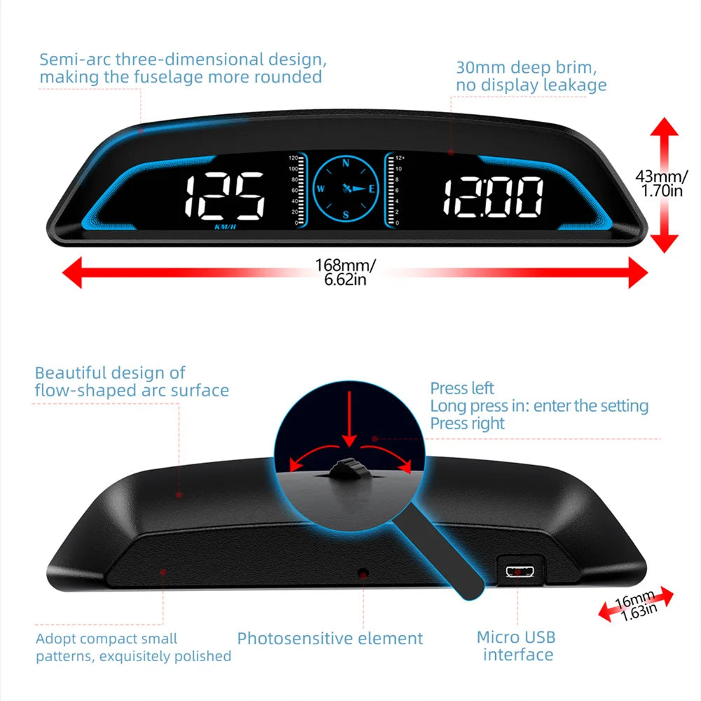 GPS HUD Speedometer Display, Car Smart Display, Digital Alarm