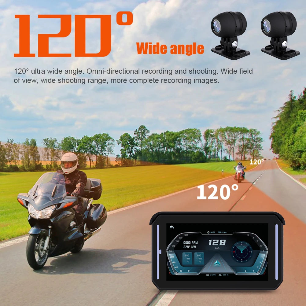 5 Inch Motorcycle GPS Navigator Wireless Carplay Android Auto with Front And Rear Recorder Camera GPS Screen Carplay Display