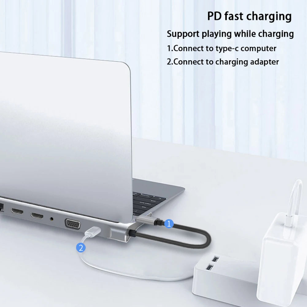 Dual HDMI Rj45 Power Adapter Docking Station Multi USB Splitter
