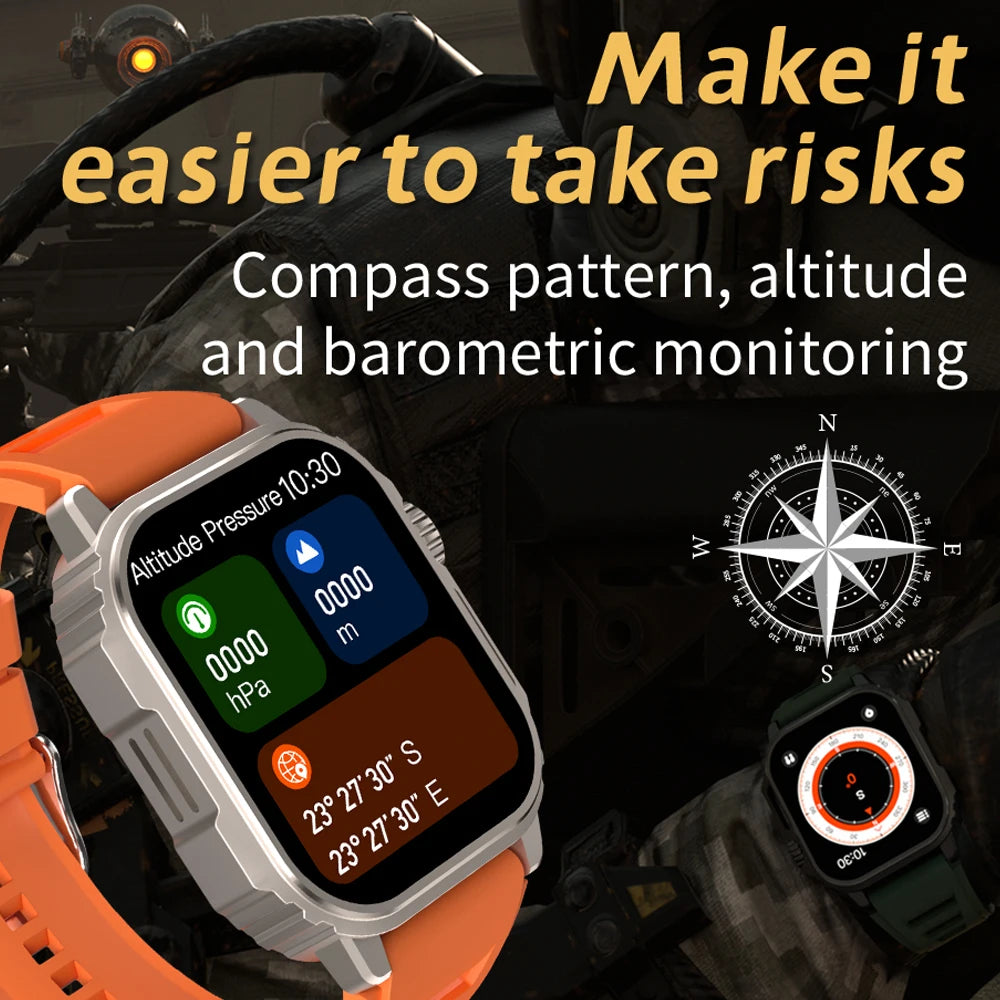 2024 Military Outdoor Smart Watch Screen Compass Siri Voice