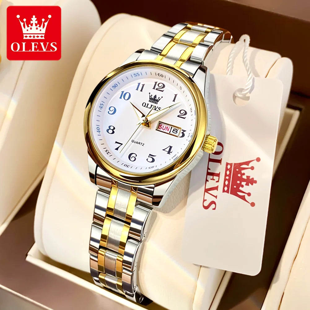 OLEVS Women's Watches Waterproofing Stainless-Steel Quartz Calendar