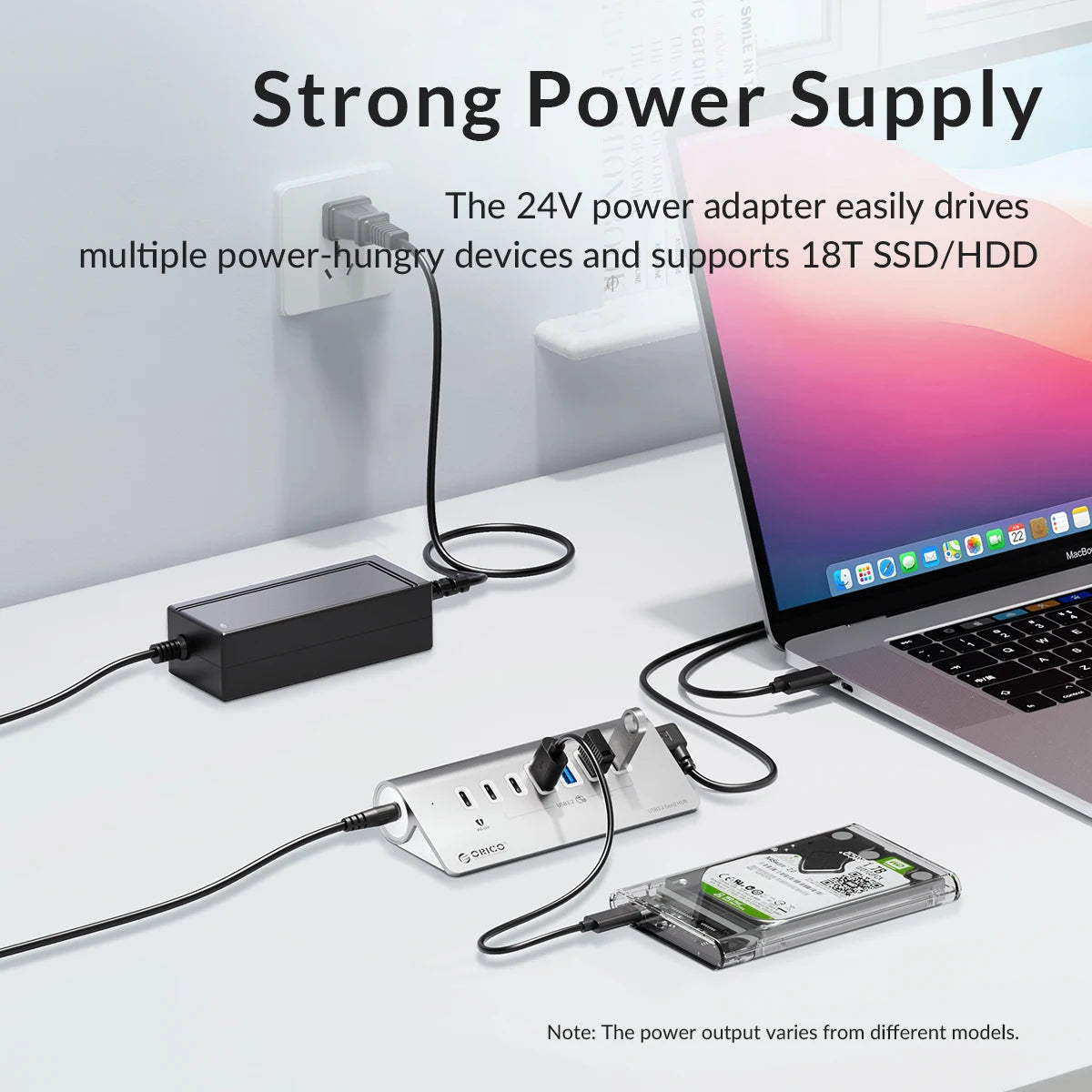 USB Aluminum Type C Splitter with Power Adapter for MacBook
