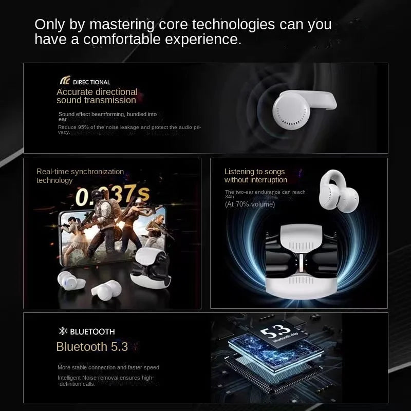 Ear Clip Wireless Bluetooth Bone Conduction Earphones Headset Gamer