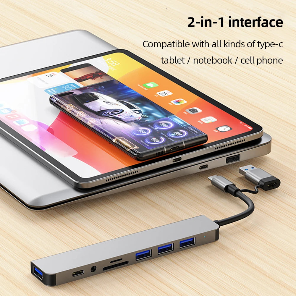 USB C Hub 8 In 1 Audio Jack Multi Splitter Adapter for MacBook