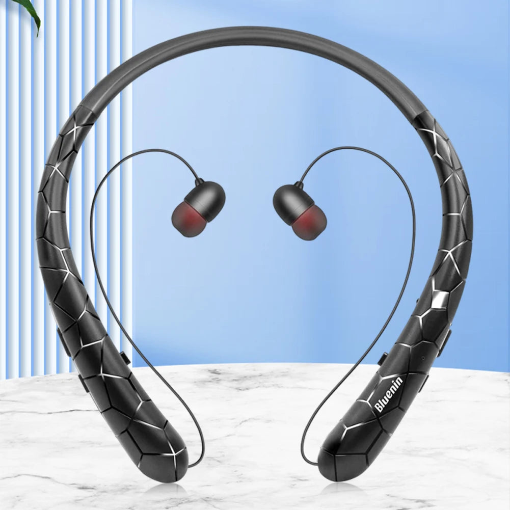 Neckband Headset Headphones Bluetooth Retractable Earbuds with Mic Sports