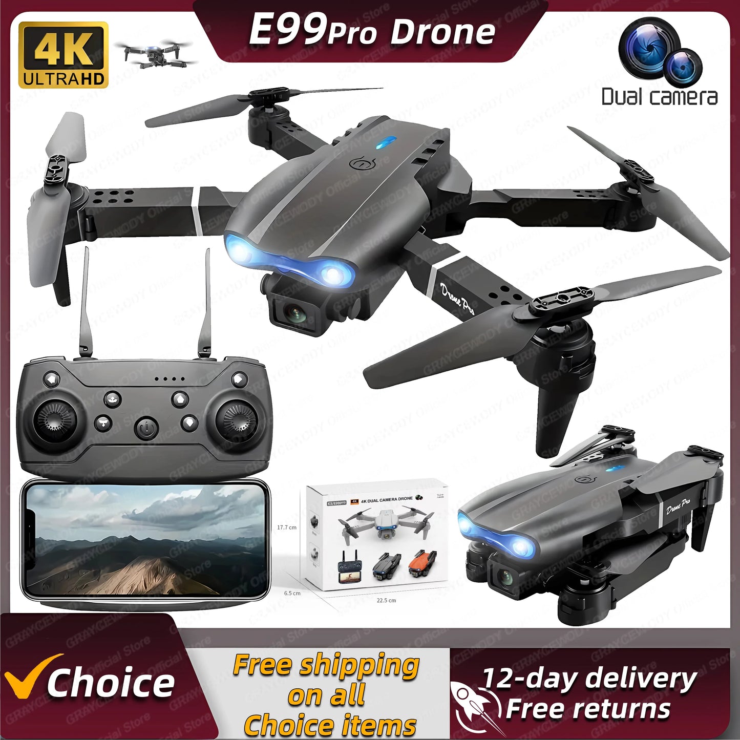 Drone With Wide Angle Dual HD Camera Foldable RC Helicopter 5G WIF..