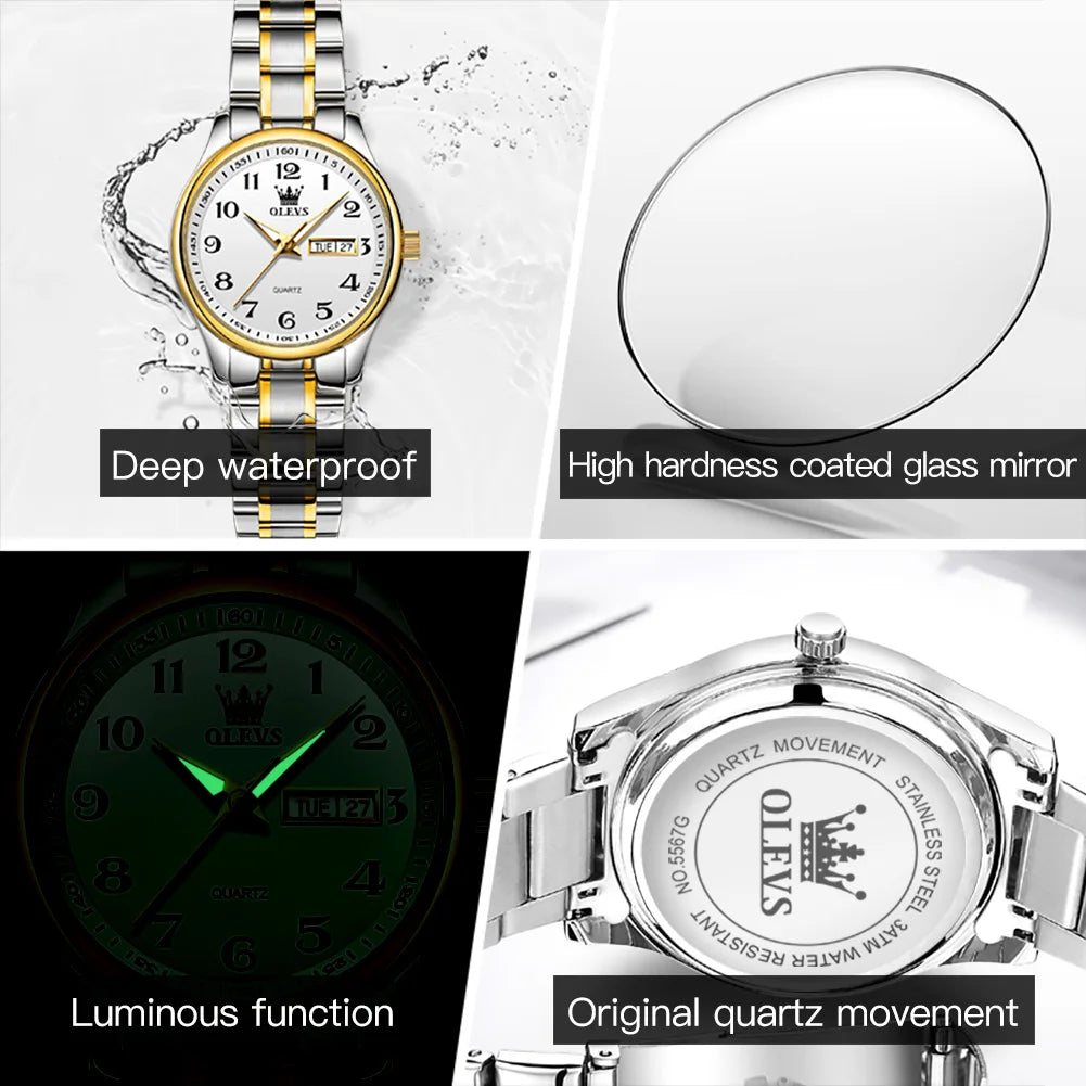 OLEVS Women's Watches Waterproofing Stainless-Steel Quartz Calendar