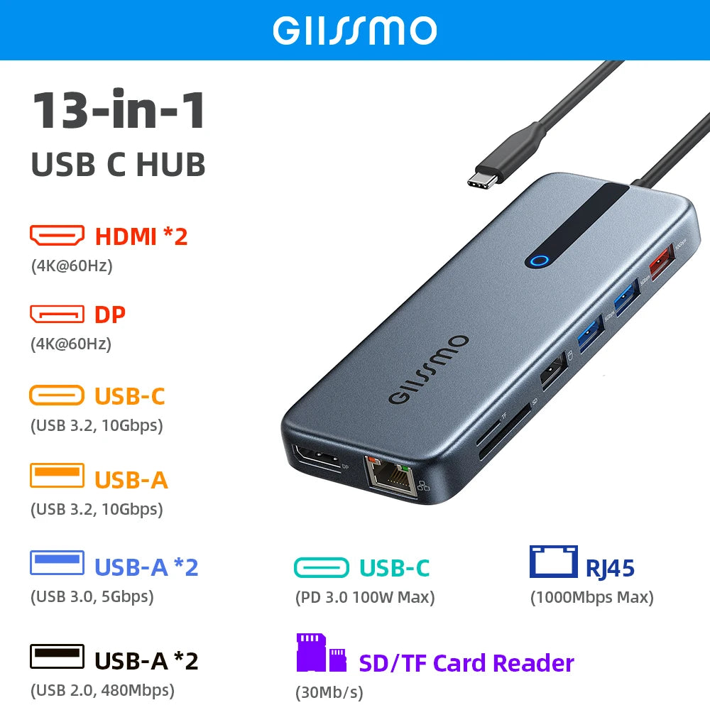 USB C Hub USB 3.0 Docking Ethernet Multi-Port Adapter