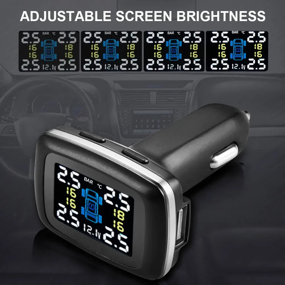Digital TPMS Cigarette Lighter Car Tire Pressure Alarm System Wireless Auto Security Alarm System Solar Power for Vehicle Tools