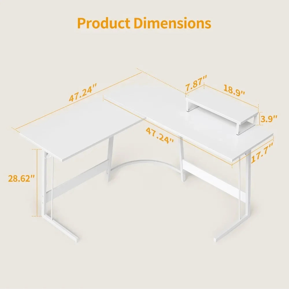47 Inch Corner Desk with Large Monitor Stand Gaming Desk Computer