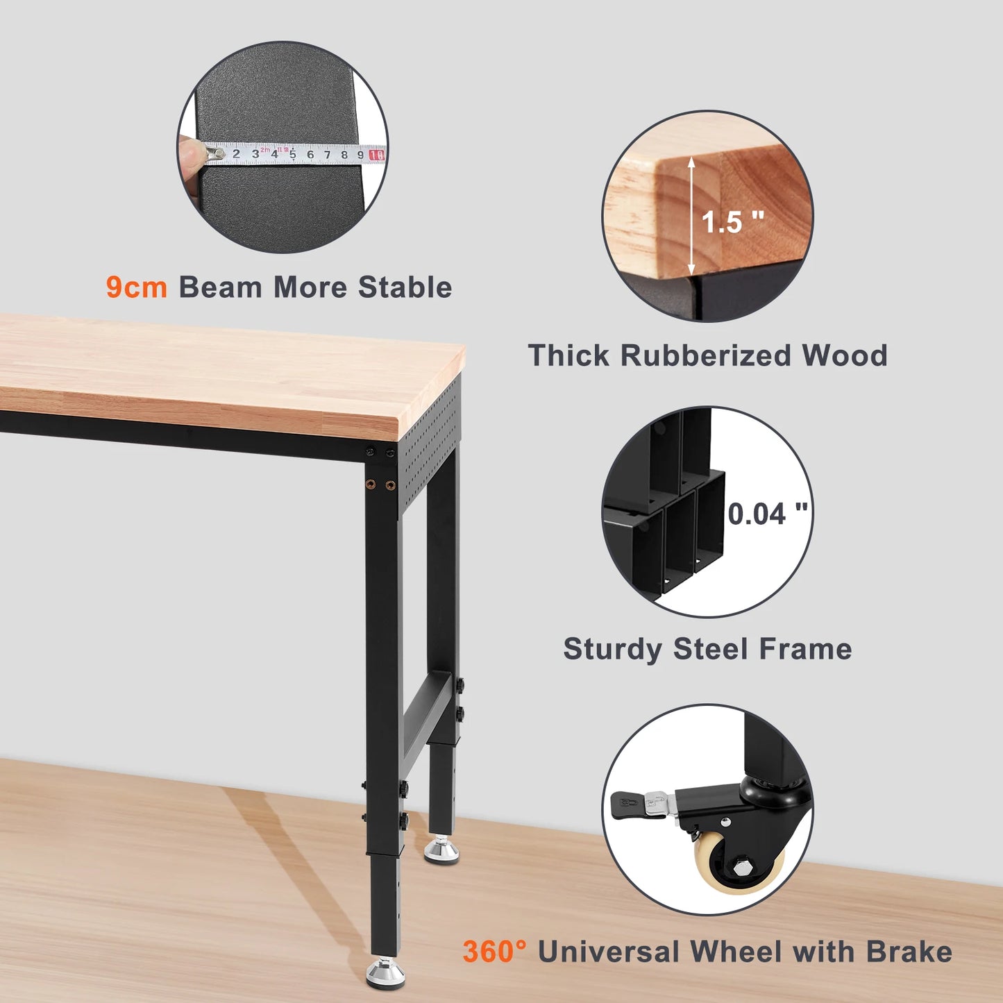 Woodwork Bench Operation Saw Table with 10-Height Adjustable Holes