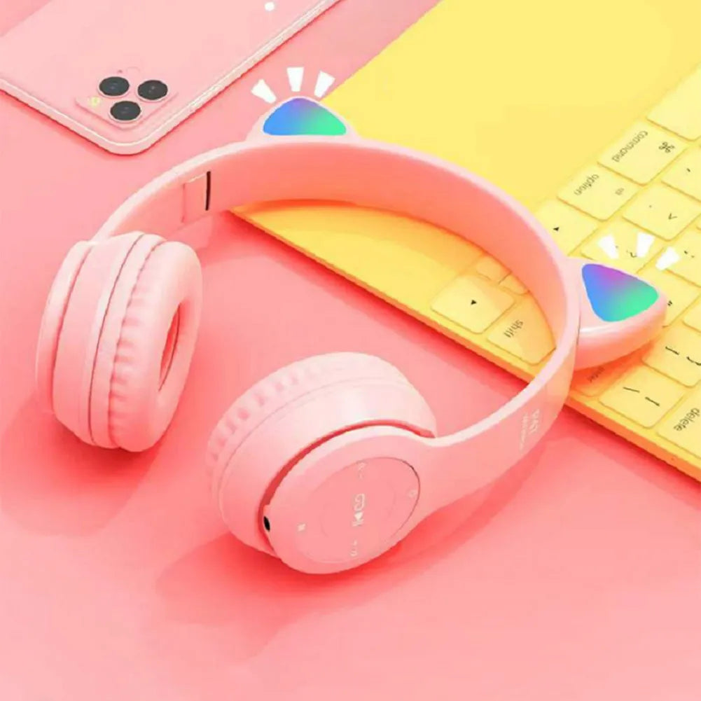 Cat Ears Headphones Bluetooth Wireless Headset with Mic Stereo