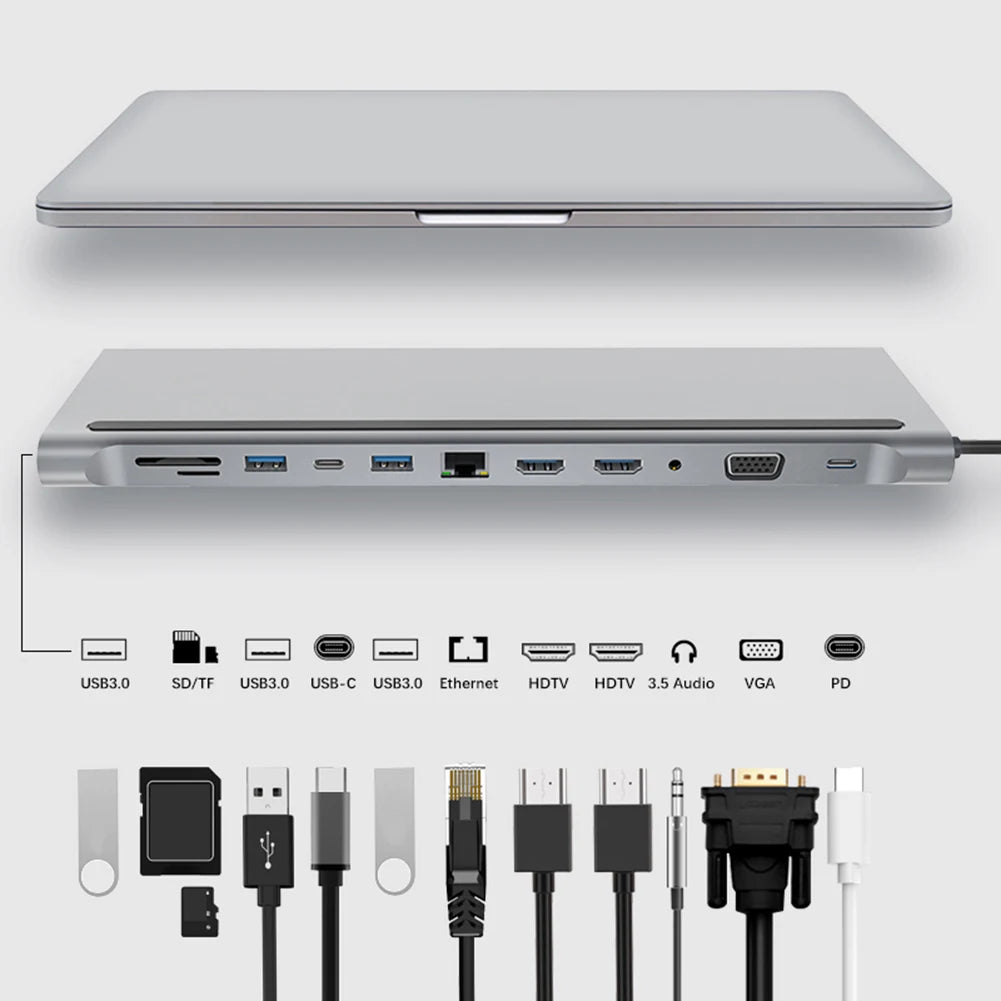 Dual HDMI Rj45 Power Adapter Docking Station Multi USB Splitter