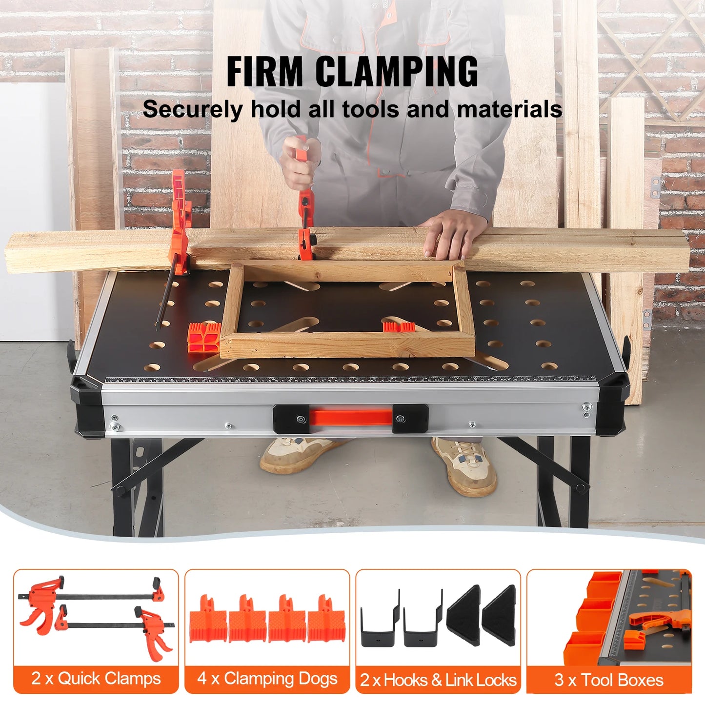 Folding Worktable 1000LBS Capacity Multifunctional Sawhorse for DIY